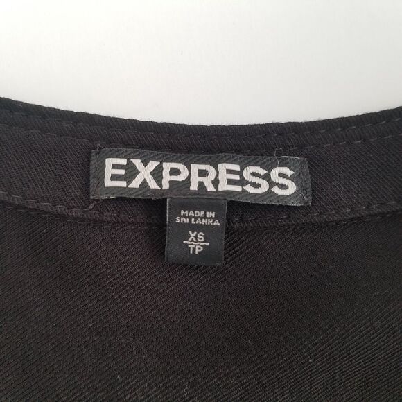 Express Button Front Jumpsuit Womens XS Roll Tab Sleeve Black Viscose Front Tie - Picture 6 of 9